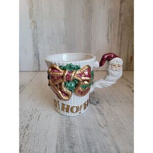Fitz Floyd cup Ho Ho Ho mug‎ wreath xmas santa decor